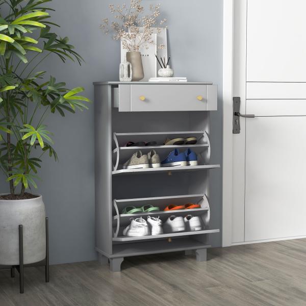 Sapateira Móvel Sapateira Estreita com 2 Portas e 1 Gaveta para 8 Pares de Sapatos 60x23,5x98,5 cm Cinzento