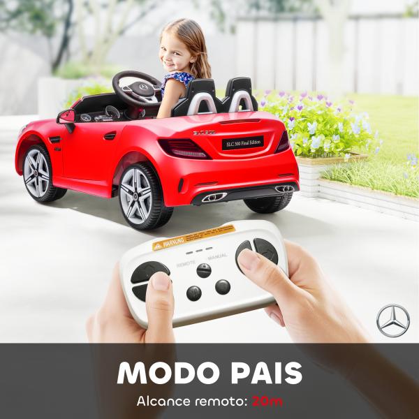 Carro Elétrico Mercedes SLC 300 12V com Controlo Remoto Faróis LED Música TF USB e Abertura da Porta 3 - 5km/h 107x62,5x44 cm Vermelho