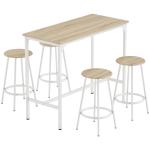 Conjunto de Móveis Altos de Bar com 5 Peças Mesa de Refeição Industrial e 4 Bancos Redondos Madeira e Branco