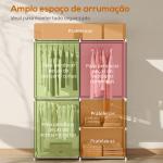 Armário de Roupa Aberto 142x43x185 cm Armário para Roupas com 4 Prateleiras de Tecido 3 Barras para Pendurar Creme