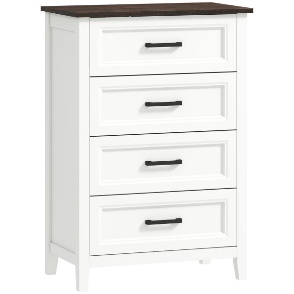 Cómoda 4 Gavetas Cómoda de Dormitório Estreita e Alta com Bancada com Efeito Madeira 60x35x87 cm Branco