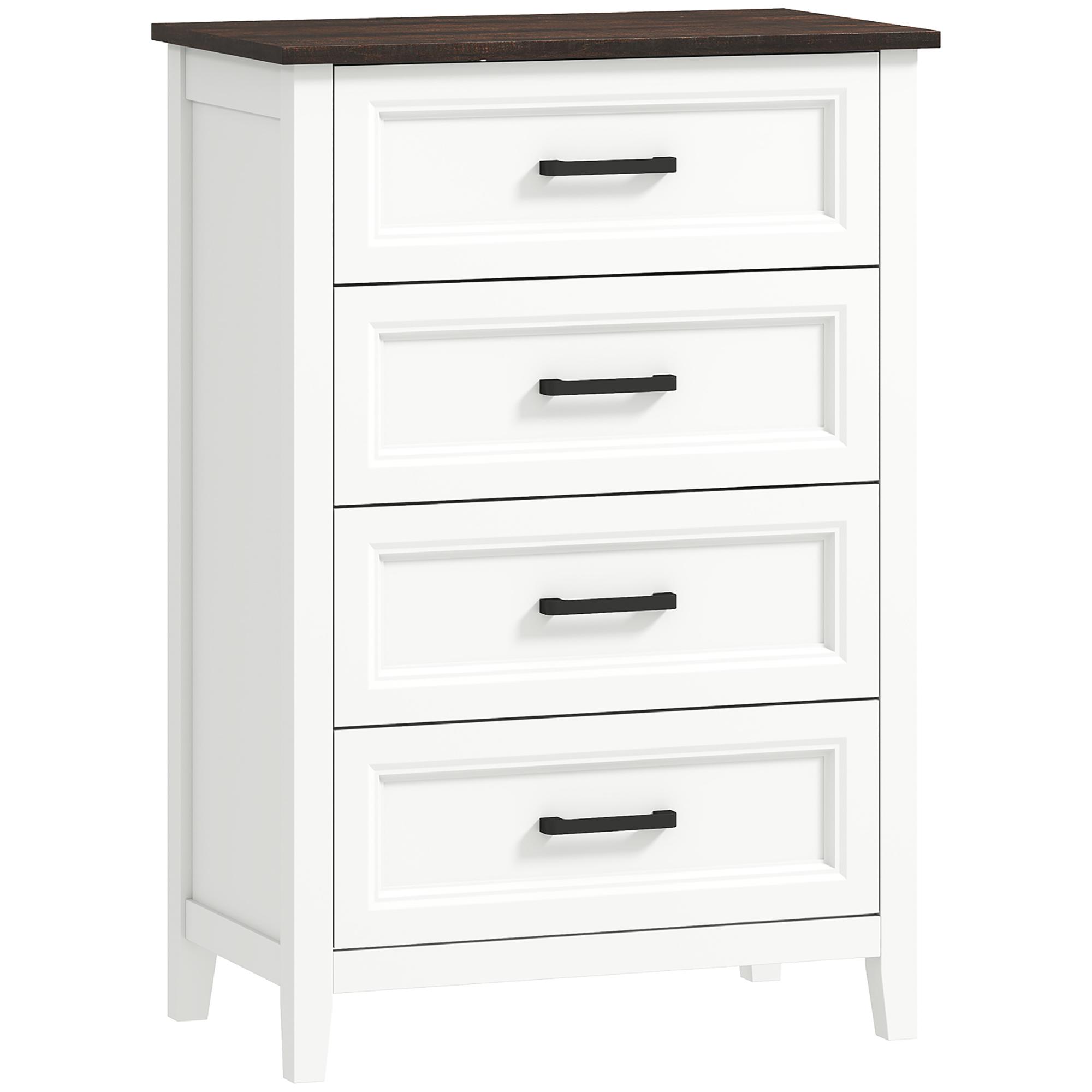 Cómoda 4 Gavetas Cómoda de Dormitório Estreita e Alta com Bancada com Efeito Madeira 60x35x87 cm Branco