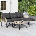 Conjunto de Jardim em Vime Sintético Conjunto de Móveis de Exterior com Sofá de 4 Módulos 1 Mesa de Centro e Almofadas Cinza
