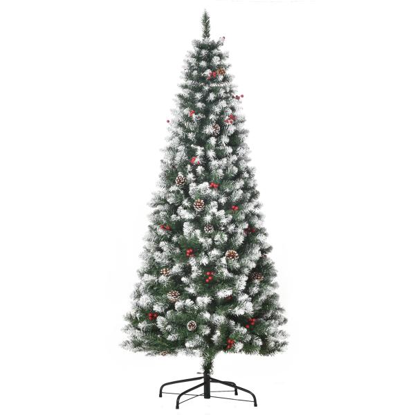 Árvore de Natal Artificial 180 cm Ignífugo com 618 Ramos 34 Bagas 30 Pinhas Folhas de PVC e Suporte Metálico Ø65x180cm Verde