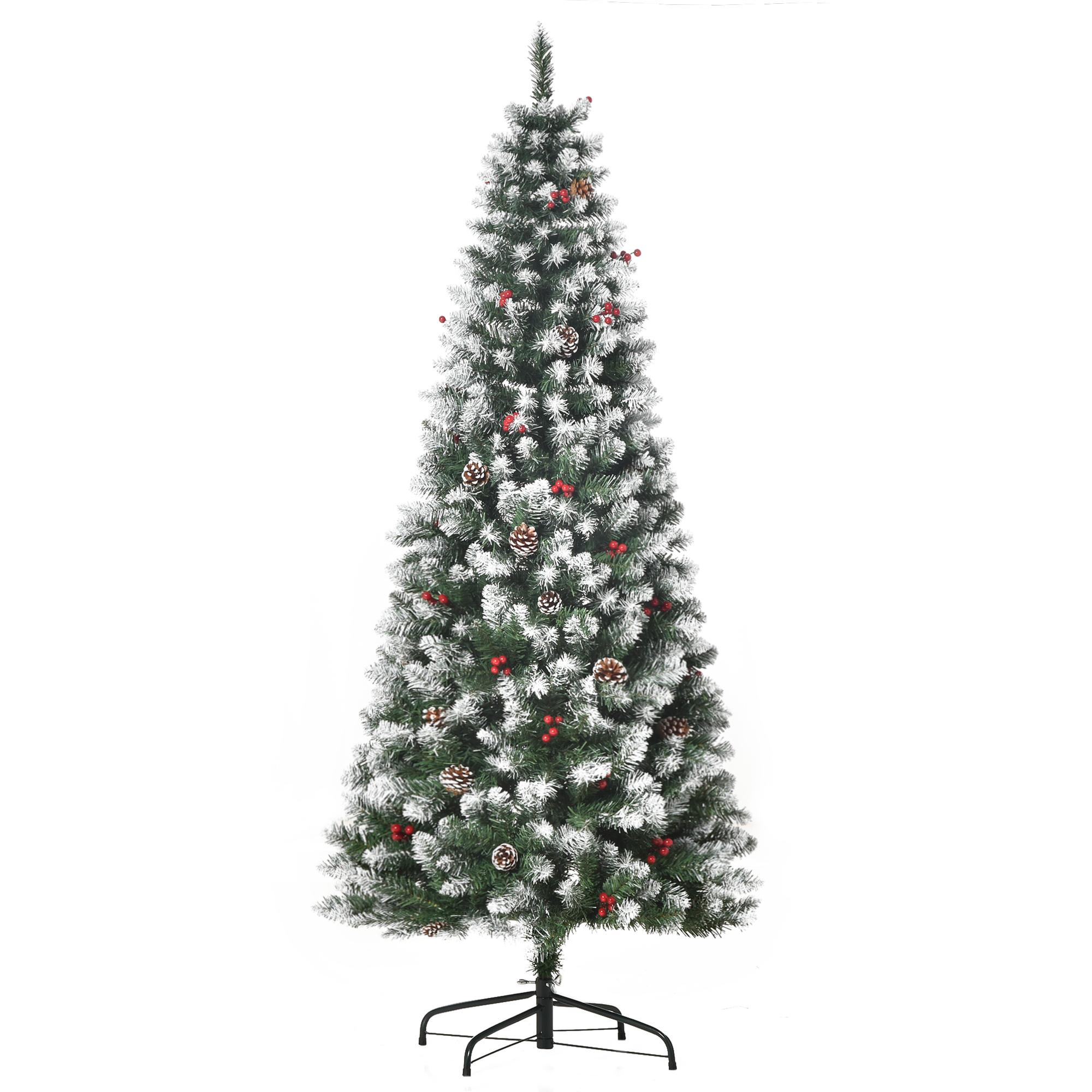 Árvore de Natal Artificial 180 cm Ignífugo com 618 Ramos 34 Bagas 30 Pinhas Folhas de PVC e Suporte Metálico Ø65x180cm Verde
