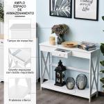 Mesa Consola Clássica com 1 Gaveta e 1 Prateleira de Armazenamento para a Entrada Mesa Auxiliar Sala de Estar Estilo Elegante 100x30x81cm Branco