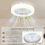 Ventoinha de Teto com Luz LED 40 W Motor DC Revertível Controlo Remoto 6 Velocidades Temporizador Ø46x16 cm Branco