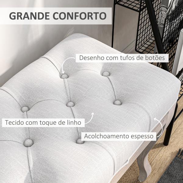 Banco Pé de Cama com Pés de Madeira e Assento Acolchoado para Dormitório Entrada Corredor 110x37x49 cm Creme