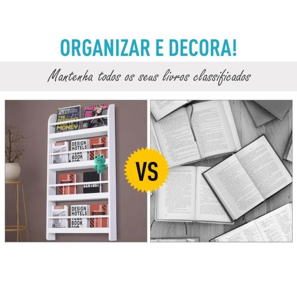 Estante de Parede para Livros com 4 Prateleiras Estante de Livros para Escritório Dormitório Entrada Carga Máxima 30 kg 56x12x113 cm Branco