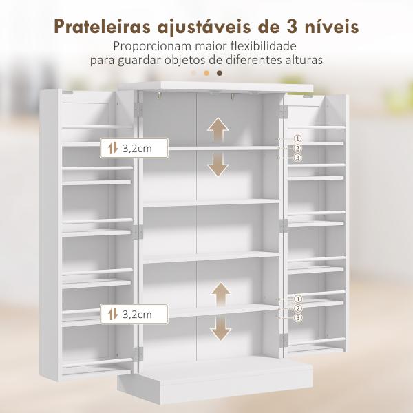 Armário de Cozinha Armário Despensa Cozinha com 2 Portas 16 Prateleiras Aparador Moderno 60x30x104 cm Branco