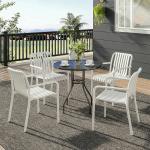 Conjunto de 4 Cadeiras de Jardim Exterior Empilháveis de PP com Encosto Curvado Assento com Ripas 55x58,5x81,5 cm Branco