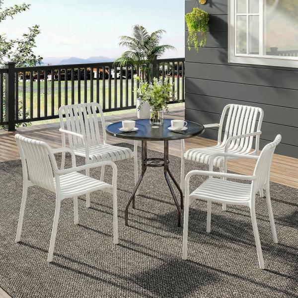Conjunto de 4 Cadeiras de Jardim Exterior Empilháveis de PP com Encosto Curvado Assento com Ripas 55x58,5x81,5 cm Branco