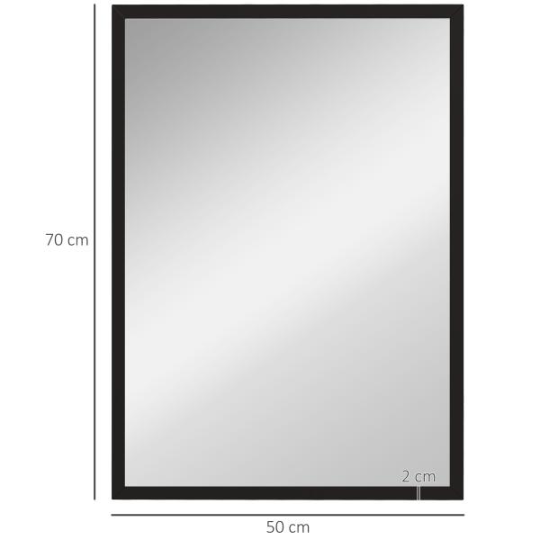 Espelho de Parede Decorativo 50x70 cm Espelho Retangular Espelho de Sala com 4 Ganchos Metálicos Estilo Moderno Preto