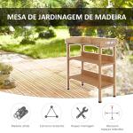 Mesa de Plantação em Madeira de 3 Níveis Mesa de Jardinagem com Placa Metálica 2 Prateleiras e Ganchos 76x37x89 cm Madeira