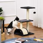 Arranhador para Gatos Médio de 3 Níveis com Postes de Sisal Placa para Arranhar e Bola Suspensa 40x35x72 cm Cinzento Escuro
