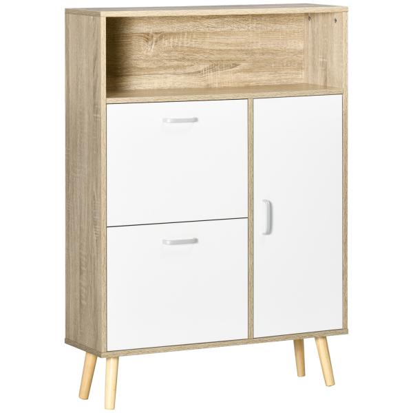 Sapateira para 8 Pares de Sapatos com 2 Gavetas Prateleira Aberta e Porta 80x25,5x112,5cm Madeira e Branco