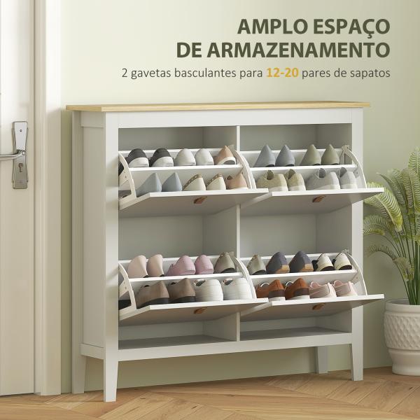 Sapateira para Entrada com 4 Gavetas Prateleiras Ajustáveis e Puxadores em PU para 20 Pares de Sapatos 105x24x95,5 cm Branco