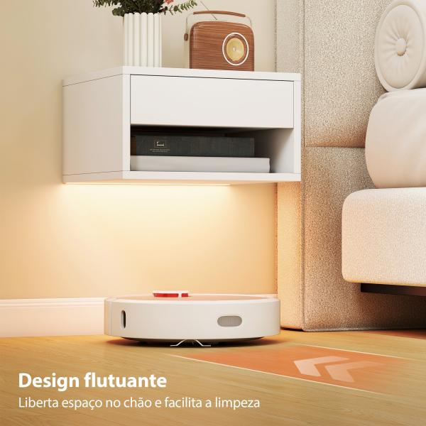 Conjunto de 2 Mesas de Cabeceira Flutuantes com Luzes LED RGB Controlo por APP e Prateleira Aberta 37x32x21 cm Branco
