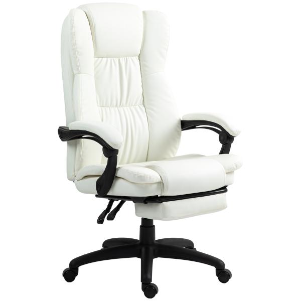 Cadeira de Escritório com Altura Ajustável 6 Pontos de Massagem e Apoio para os Pés Retrátil 68,5x68,5x113 - 121 cm Creme