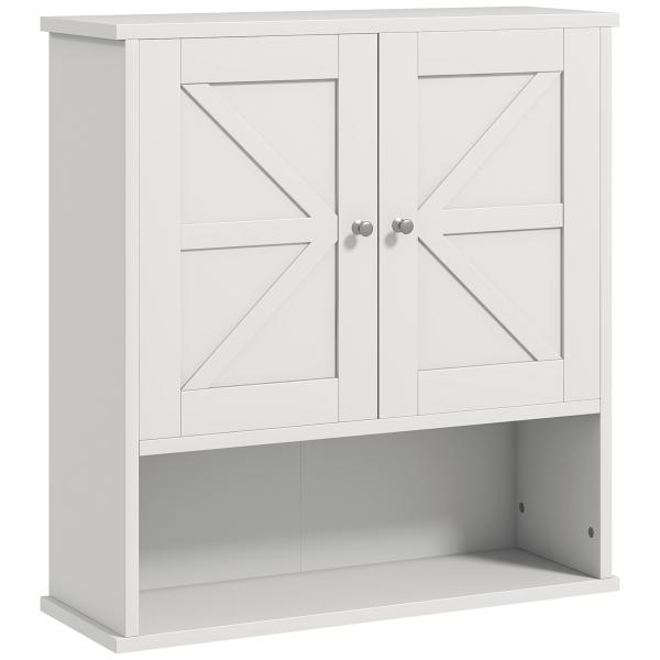 Armário de Parede para Casa de Banho Rústico com Compartimento Prateleira Ajustável 58x20x61,4 cm Branco
