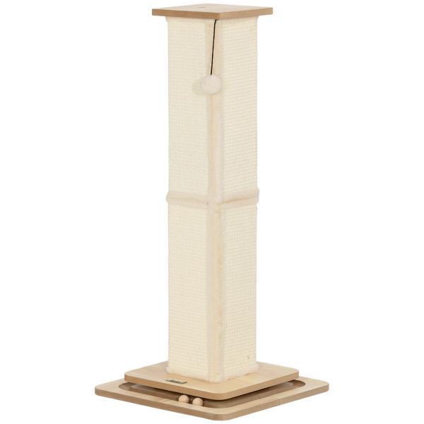 Poste Arranhador para Gatos 87 cm Arranhador para Gatos com Bola Suspensa Trilho com Bola e Poste de Sisal Bege e Madeira