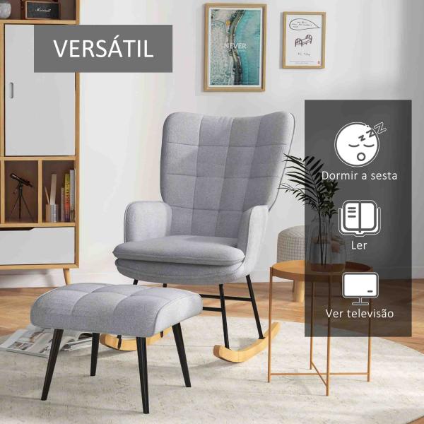 Poltrona Baloiço com Apoio para os Pés Poltrona Relax com Almofada Acolchoada e Anti - Tombo 64x89x90 cm Cinzento