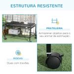 Gaiola para Pássaros com Rodas com 4 Comedouros 3 Poleiros Brinquedos Bandeja Amovível e Prateleira 79x49x133 cm Preto