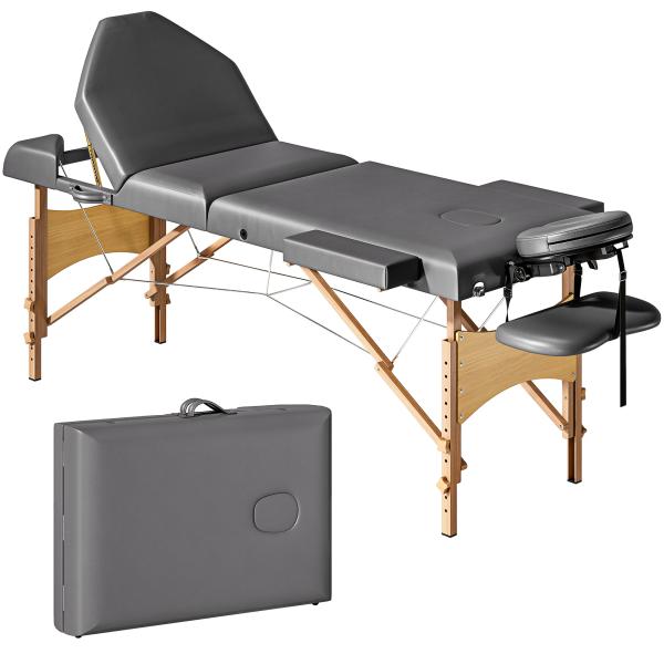 Marquesa de Massagem Dobrável Portátil com Altura Ajustável Apoio de Cabeça Apoios de Braço Acolchoados 215x60x64 - 89 cm Cinza