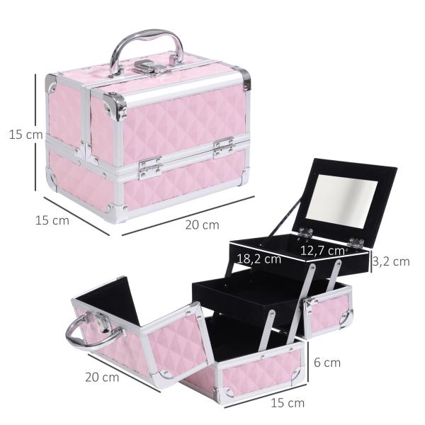 Estojo de Maquilhagem Organizador Cosméticos Profissional 20x15x15cm rosa