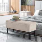 Banco de Armazenamento em Borrego Capacidade 47L Tampa Abatível e Pés de Madeira de Borracha Carga 120 kg 95x38x45 cm Bege