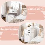 Toucador com Banco Oculto e Espelho Rebatível Mesa de Maquilhagem com Gaveta e 7 Compartimentos Banco Acolchoado Branco