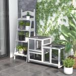 Coelheira de Madeira Interior com Rodas Gaiola para Coelhos Animais Pequenos de 2 Pisos com Zona Aberta Rampa e 2 Bandejas Removíveis 110x50x86cm Cinza