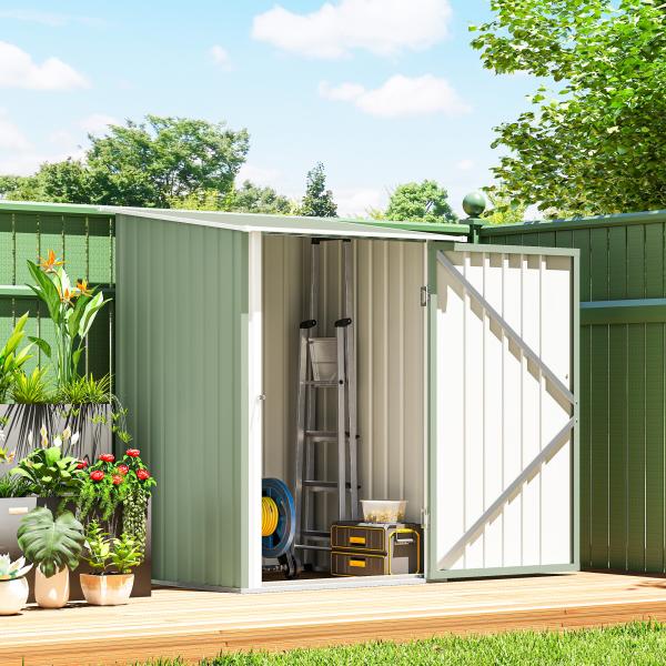 Abrigo de Jardim Metálico 0,92 m² 100x103x160 cm com 1 Porta e Fecho para Armazenamento Ferramentas Verde Claro