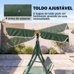 Baloiço de Jardim de 3 Lugares com Almofada Toldo Ajustável e Estrutura de Metal 172x110x153cm Verde e Branco