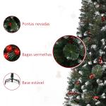 Árvore de Natal Artificial 150cm Ignífugo com 360 Ramos 38 Bagas Folhas de PVC Base Dobrável e Suporte Metálico Verde