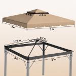 Cobertura de Substituição para Pérgola 300x300 cm com Duplo Teto e 8 Orifícios de Drenagem Cáqui