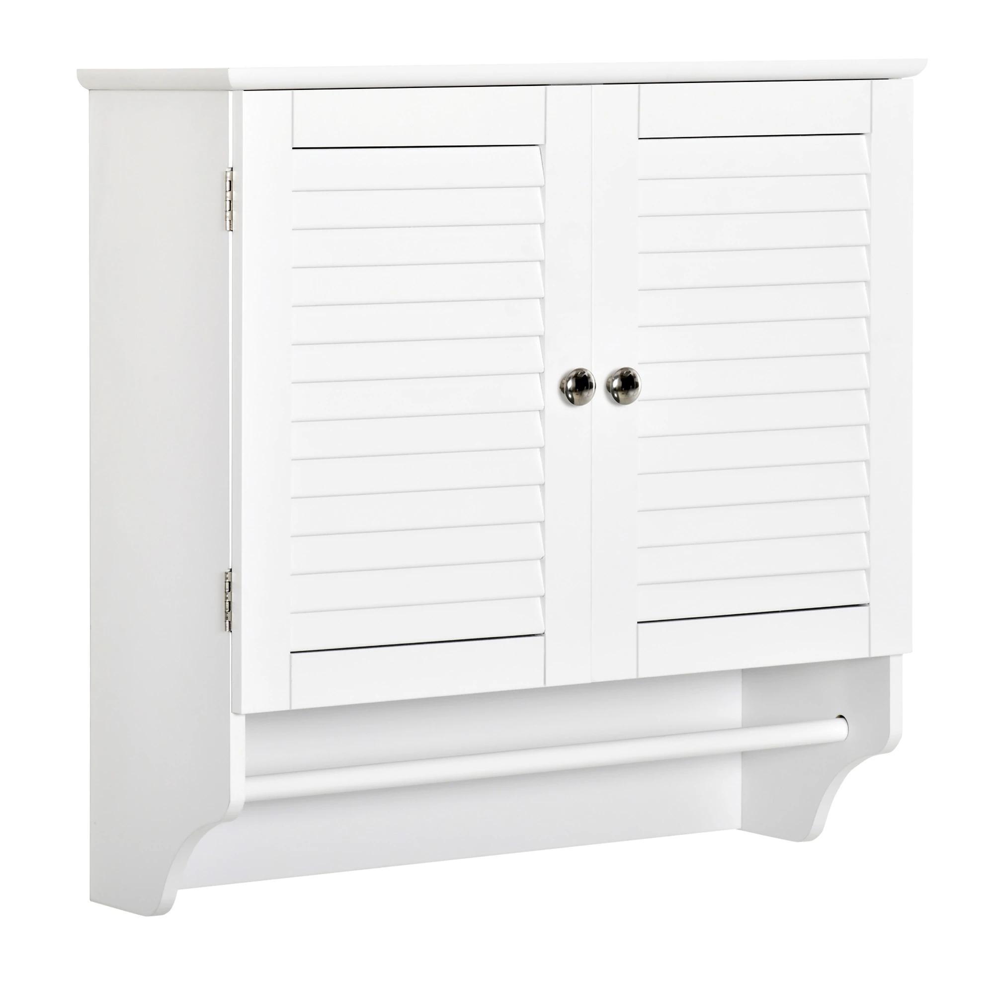 Armário Casa de Banho de Parede com 2 Portas de Persiana Prateleira Interior e Barra para Toalhas Móvel Auxiliar Suspenso Moderno Multiuso para Cozinha 60x23x60cm Branco