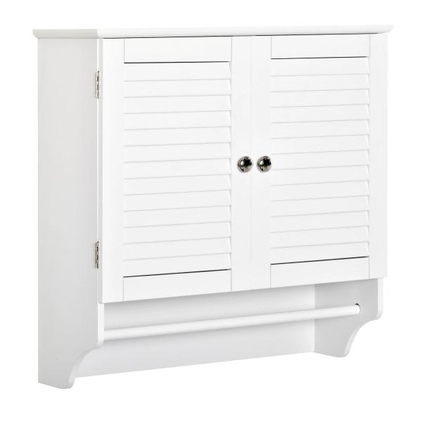 Armário Casa de Banho de Parede com 2 Portas de Persiana Prateleira Interior e Barra para Toalhas Móvel Auxiliar Suspenso Moderno Multiuso para Cozinha 60x23x60cm Branco