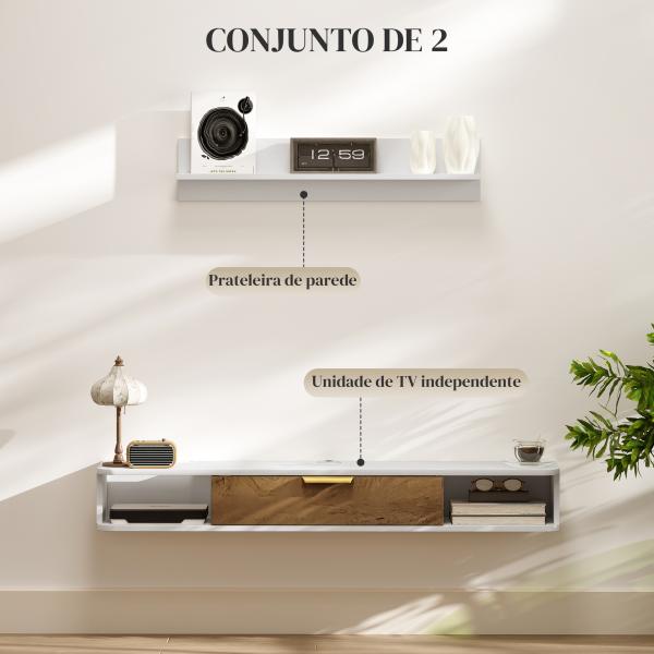 Móvel de TV Sala de Estar com Prateleira de Parede Armário Orifícios para Cabos para Televisão de Parede 120x24x16 cm Branco