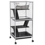 Gaiola para Roedores 52x52x113,5 cm Gaiola para Furões com Rodas 2 Portas 3 Rampas Rede Suspensa e Bandeja Removível Branco