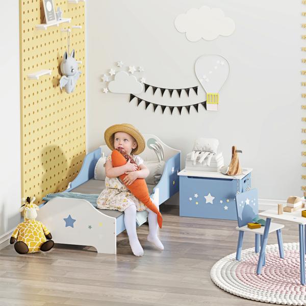 Cama para Crianças 143x74x59 cm Cama Infantil com Desenho em Estrelas Carga 50 kg para Dormitório Azul e Branco