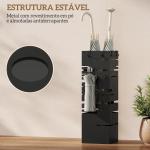 Suporte para Guarda Chuva Metálico com 4 Ganchos e Bandeja de Recolha de Gotas Removível 15,5x15,5x49 cm Branco