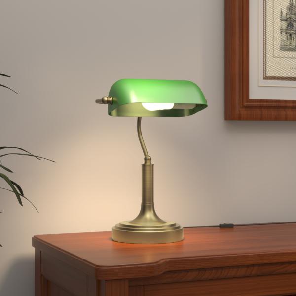 Candeeiro de Mesa Banqueiro Candeeiro de Mesa Vintage E27 com Ecrã Orientável a 45° 26,8x22x39,5 cm Verde
