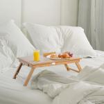 Mesa de Computador Portátil Bambu Dobrável Reclinado Altura ajustável Suporte Mesa de volta 1 Gaveta 55x35x22 - 30cm