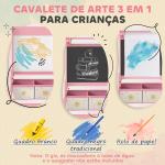 Cavalete de Pintura para Crianças 3 em 1 para Crianças acima de 3 Anos com Rolo de Papel e Cestos de Arrumação 54x46x94 cm Rosa