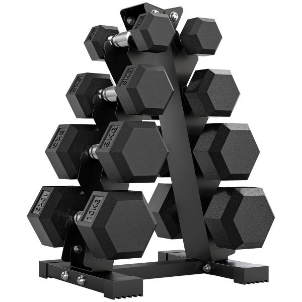 Conjunto de Halteres 2x2kg 2x5kg 2x8kg 2x10kg com Suporte de Armazenamento para Exercício Treino Preto