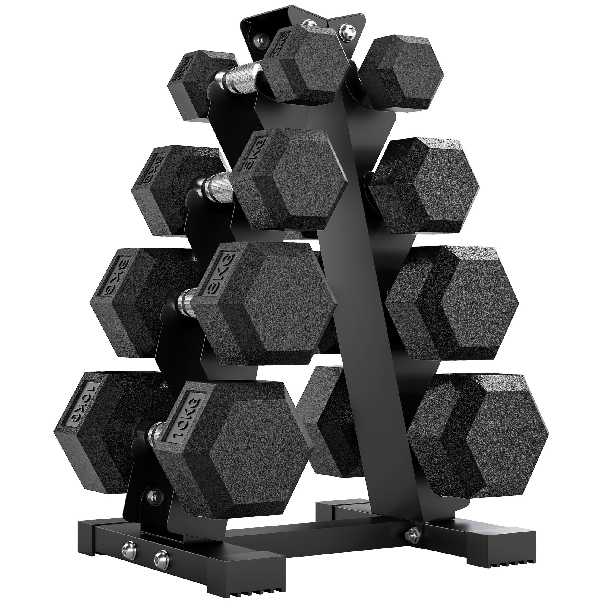 Conjunto de Halteres 2x2kg 2x5kg 2x8kg 2x10kg com Suporte de Armazenamento para Exercício Treino Preto