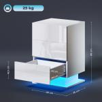 Mesa de Cabeceira com Faixa de Luz LED Multicolor Mesa Auxiliar com 3 Gavetas Estilo Moderno 40x35x60 cm Branco Brilhante