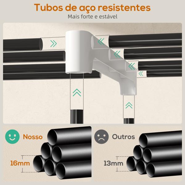 Armário de Roupa Aberto 142x43x185 cm Armário para Roupas com 4 Prateleiras de Tecido 3 Barras para Pendurar Cinzento