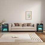 Mesa de Cabeceira com Luzes LED Gaveta Prateleira Estação de Carregamento Entrada USB e Controlo Remoto 40x40x58 cm Branco